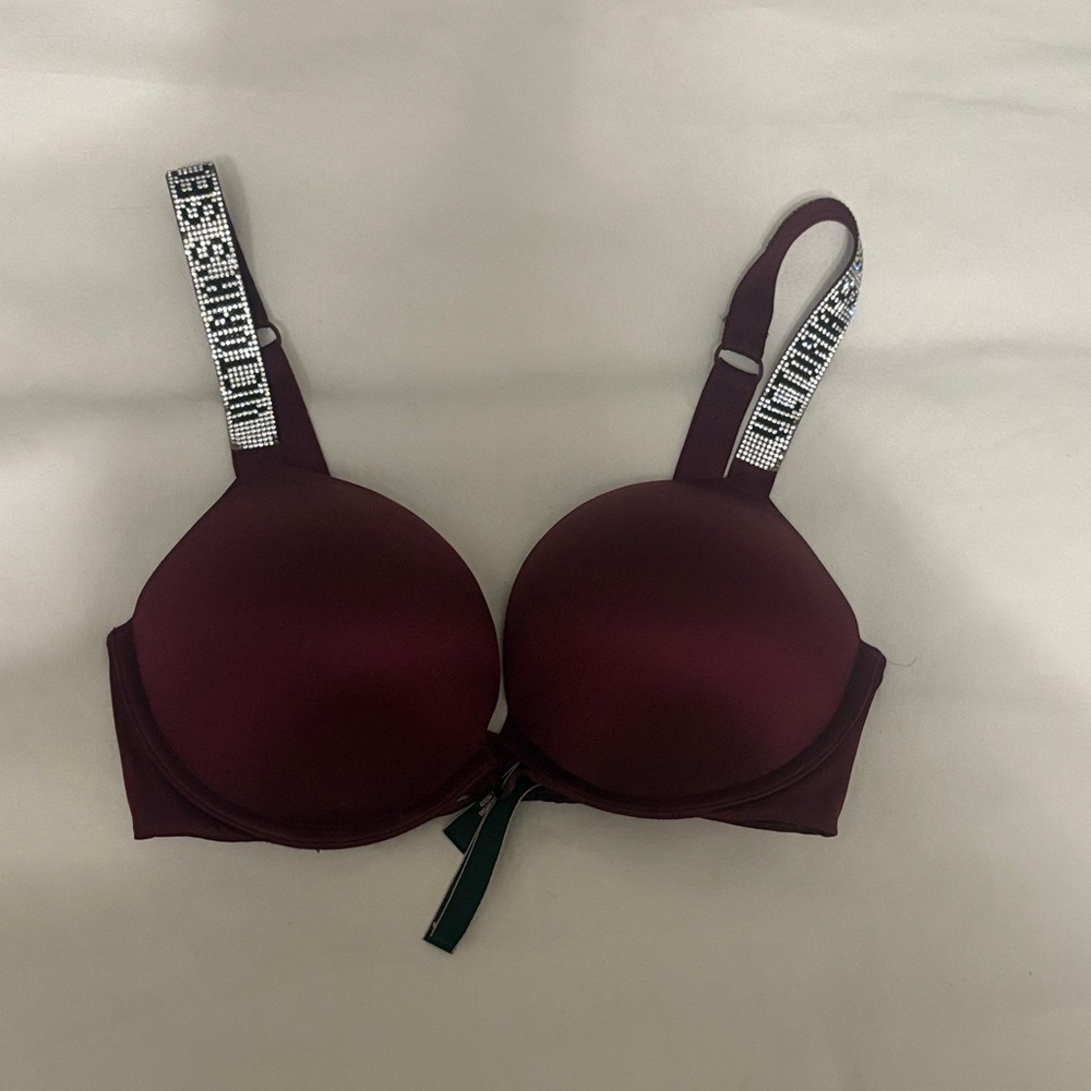 Victoria's Secret Deep Red Bra with Rhinestone Straps